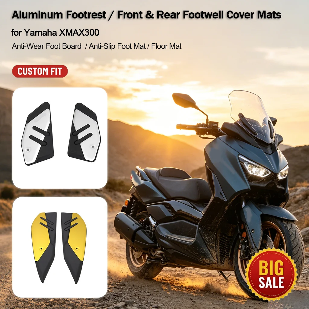 Durable Non-Slip CNC Aluminum Footwell Front Rear Foot Pad FOR Yamaha XMAX300 Scooter Modification Accessories
