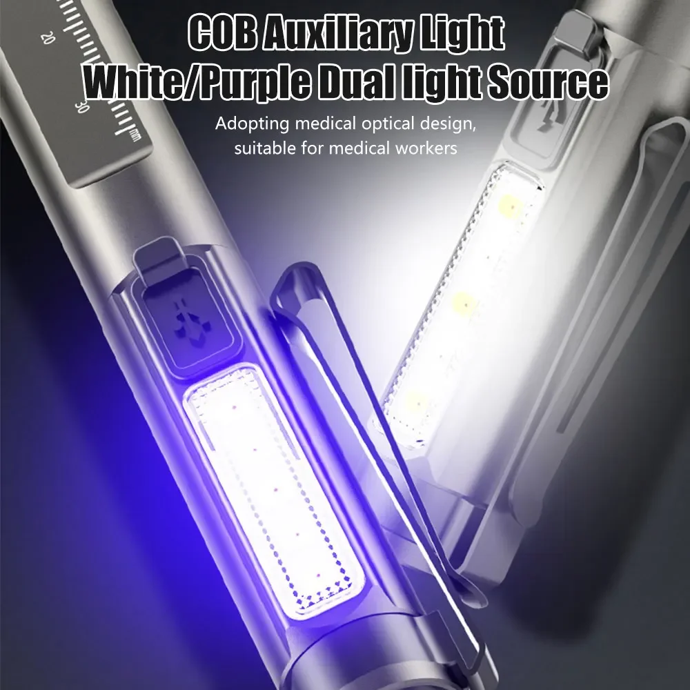 LED Pen Light Mini Flashlight First Aid Inspection Light USB Torch UV Flashlight Medical Penlight UV Light Yellow/White Light