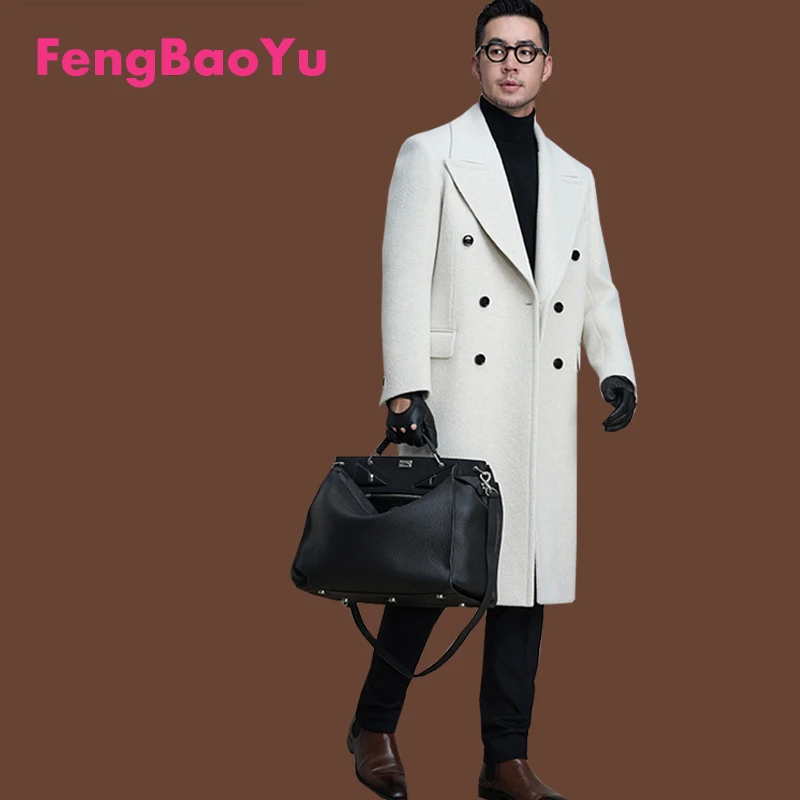 

Двустороннее шерстяное мужское длинное пальто, стильная осенне-зимняя шерстяная куртка, модная теплая, удобная мужская одежда больших размеров