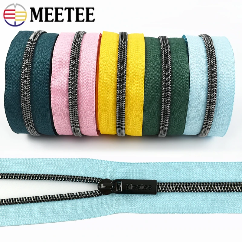 

1/2/3/5M 5# Meetee Nylon Zipper Durable Zip Open End Clothing Decorative Zips for Pants Backpack DIY Repair Sewing Accessories