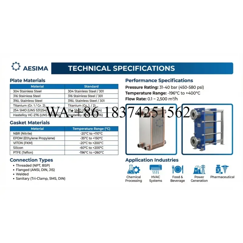 Wmwmnu Gasketed Stainless Steel Plate Heat Exchanger Plate Frame up to 4.5Mpa Pressure and 180C Temperature