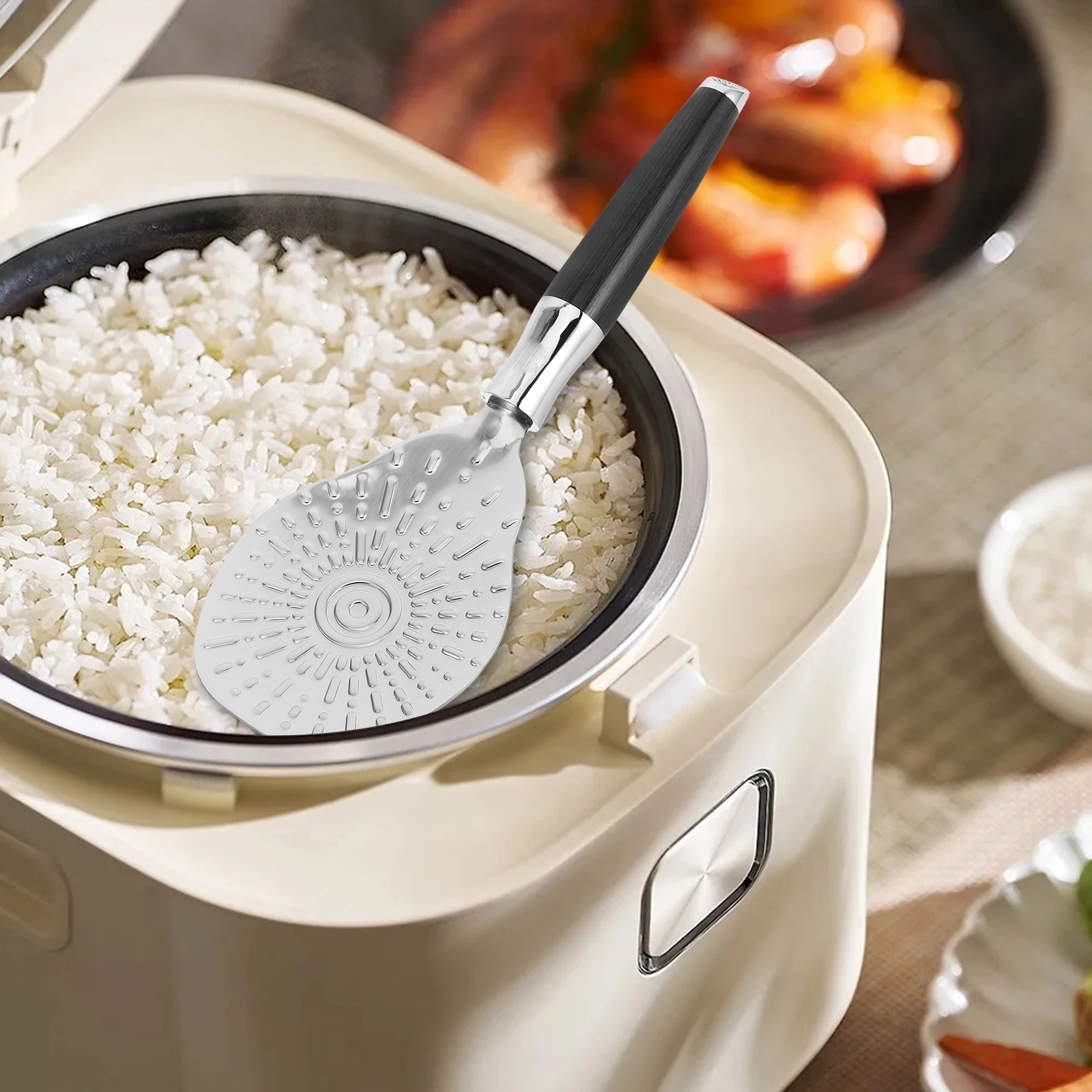 

Stainless Steel Rice Spoon Nonstick Wood Handle Kitchen Utensils Serving Spoon Reusable Tool StainlessSteelSpoons
