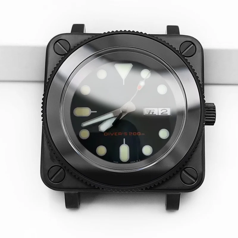 Matte Square SKX Black Watch Case Set Stainless Steel With Sapphire Glass MOD NH35 NH36 4R36 Movement Watches Cases Accessories
