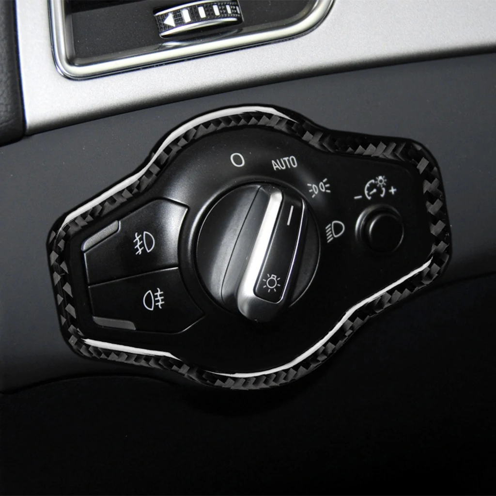 For Audi A4 S4 RS4 B8 8K A5 S5 RS5 8T 8F Q5 SQ5 Carbon Fiber Interior Car Headlight Switch Button Frame Sticker Cover Trim Decal