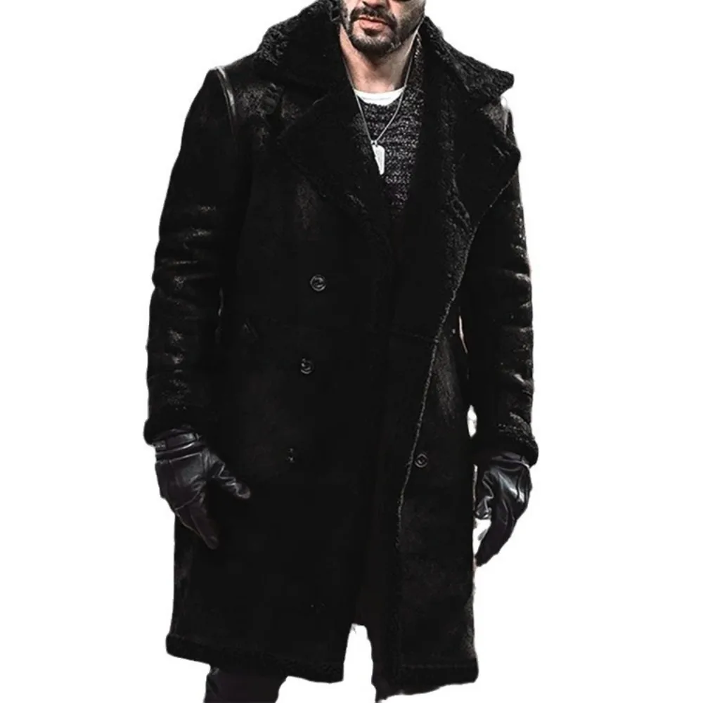 New European Size of Fur Integrated Men\'s Warm Coat Lamb Wool Imitation Velvet Overcoat Winter Fashion Menswear Jacket