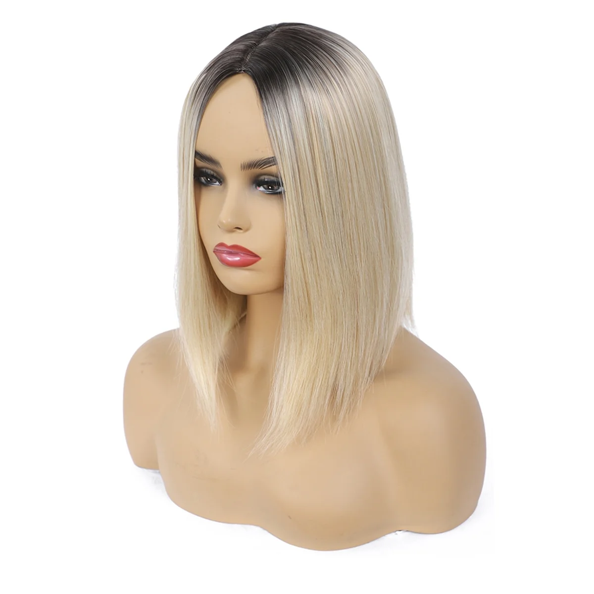 WIND FLYING Fashion Wig Short Hair Middle Parted Color Bob Head Chemical Fiber High Temperature Silk Ladies Wig Head Covering,J