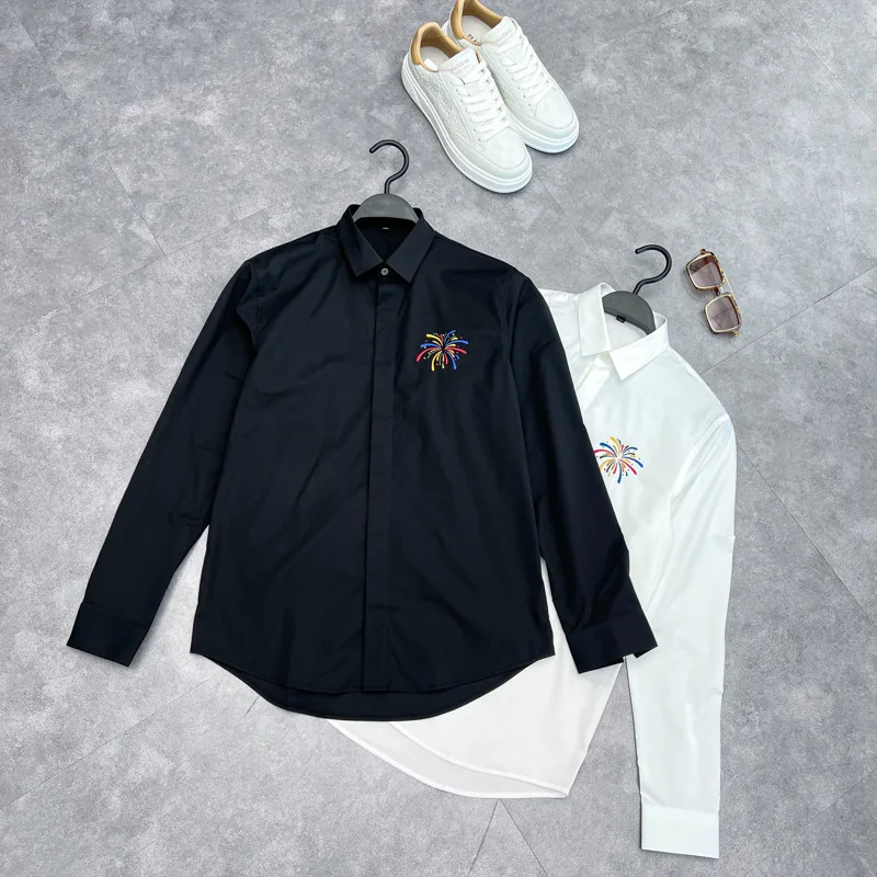 

Faionable Embroidered Long Sve Casual Busin irt for Men Spring Autumn Slim Fit Collared irt Trendy Youth Sle