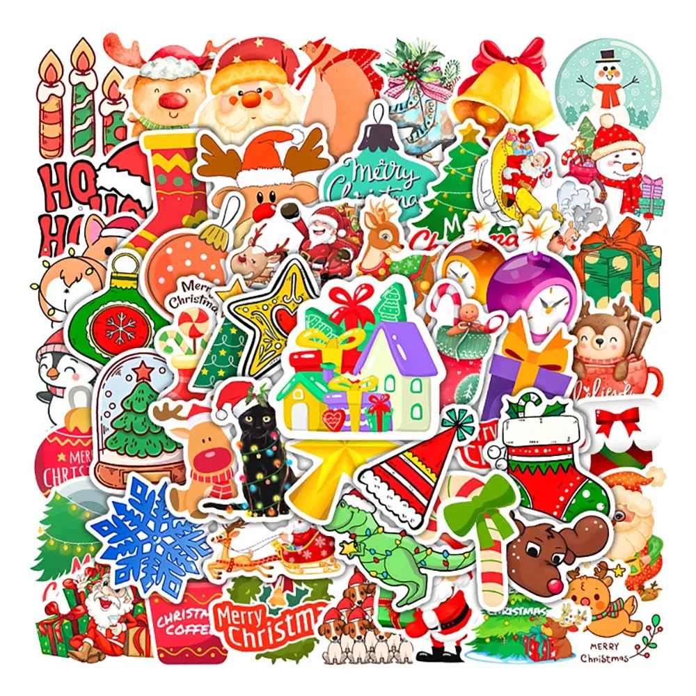 10/50 Pcs Christmas DIY Cartoon Graffiti Waterproof Stickers Bicycle Backpack Suitcase Phone Case Children Toy Decoration Decals