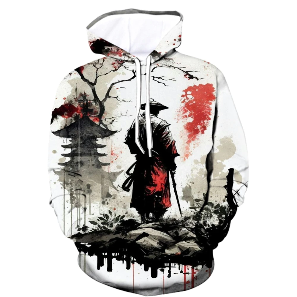 

Vintage Samurai Pattern Hoodies For Men Fashion Cool Harajuku Style Long Sleeved Clothes Autumn Winter Outdoor Daily Casual Tops