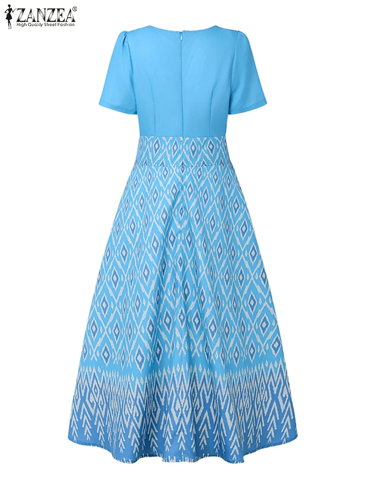 Zanzea boêmio meados de bezerro vestidos femininos verão elegante impresso vestidos longos 2025 moda vintage casual manga curta festa robe