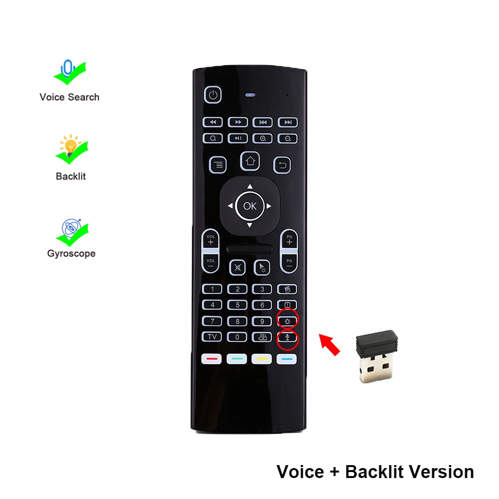 Voice Backlight MX3 Air Mouse Remote Control Mini Keyboard Wireless 2.4G Fly Mouse with IR Learning for Android Smart TV Box