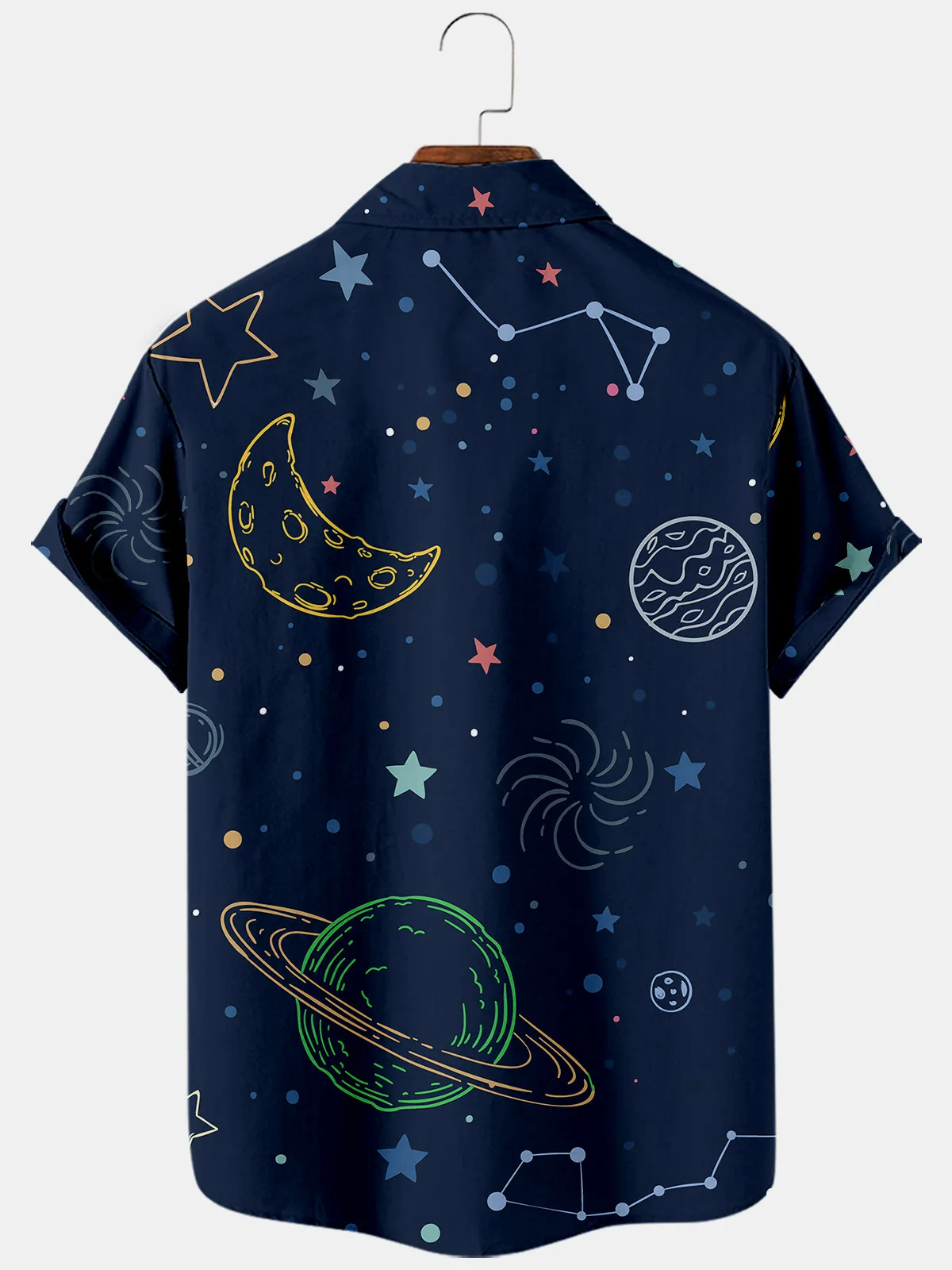 2021 Christmas Moon 3D Printed Oversized Casual Short Sleeve Lapel Shirt Men\'s Pocket Shirt