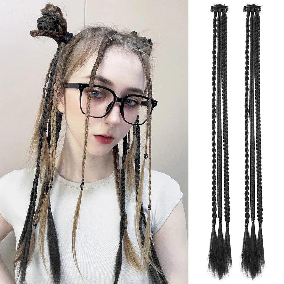 Extensiones de Cabello con Clip trenzado, 2 piezas, trenzas de bebé, postizos de cola de caballo sintética larga para mujeres, niños y niñas,