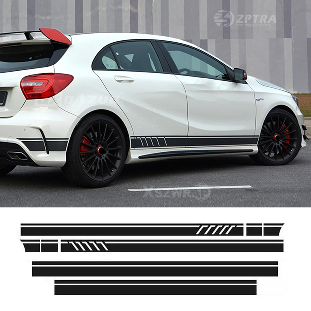 

Car Stickers Car Side Stripes Skirt Decals Sticker Matte Black For Benz A Class W176 A180 A200 A250 A45 AMG 1 set