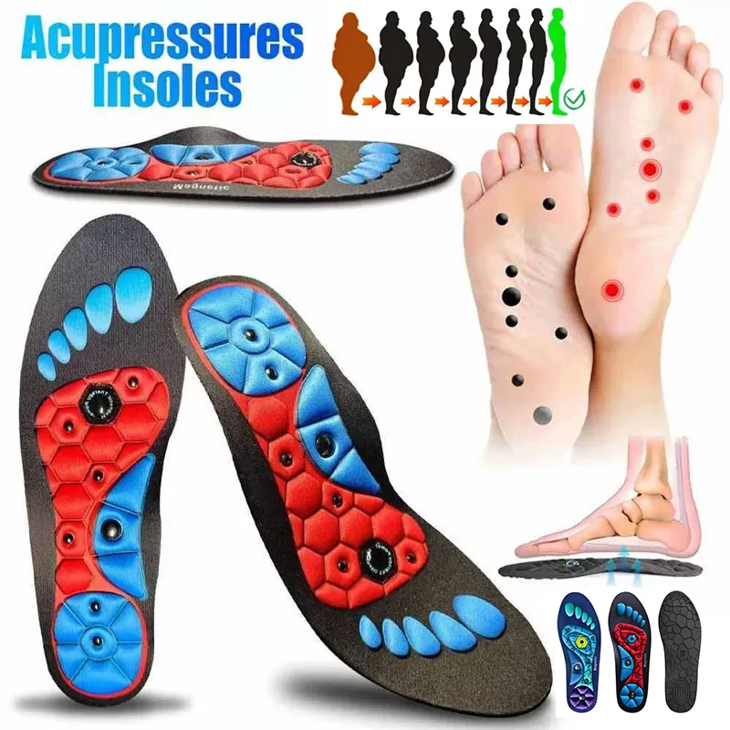 

Новые массажные стельки для точечного массажа стоп, мужские и женские, с магнитной терапией, ортопедические, с поддержкой свода стопы, 2/4 шт.