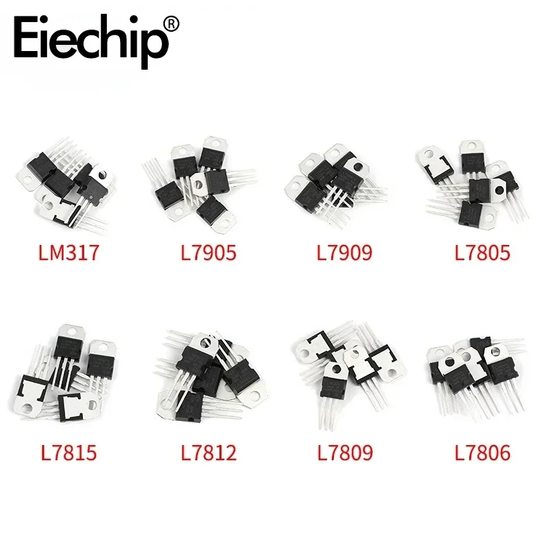 40PCS Mosfet Transistor Assortment Kit IC TO-220 L7805 L7806 L7809 L7812 L7815  L7905 L7909 LM317T Voltage Regulators