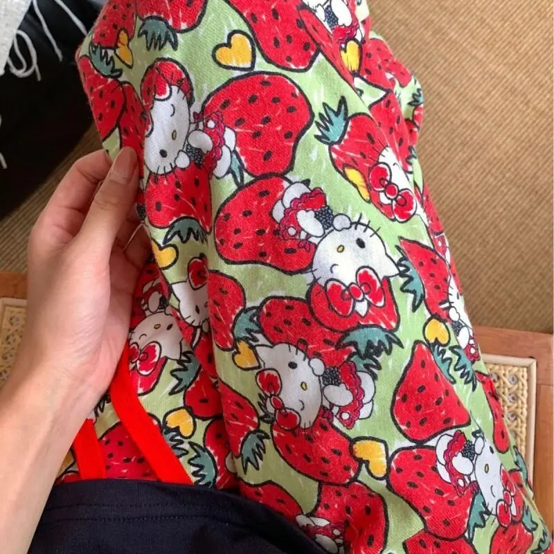กางเกงนอนผ้าฝ้ายลายซานริโอ้ เฮลโล คิตตี้ น่ารัก สวมใส่สบายๆ สไตล์อนิเมะ แฟชั่นลำลอง ชุดนอนผู้หญิง