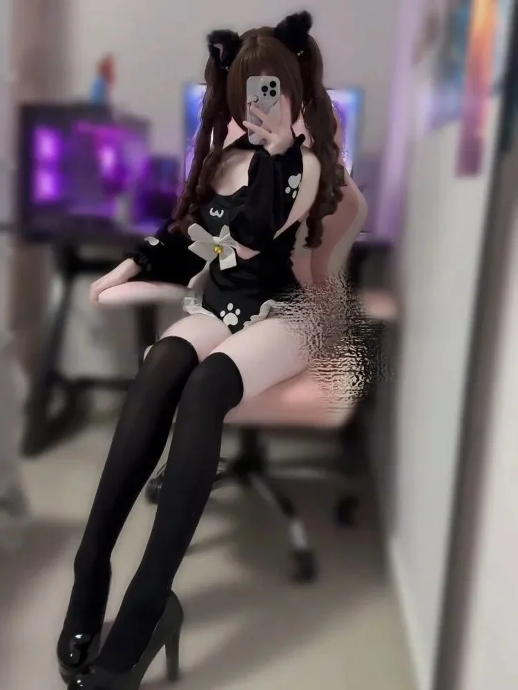 

Bla Sweet Girl Sle Maid Suit Women's Tight Clothes Hanging Ne Overall Set Cute Bla Sweet Kit orm Suit