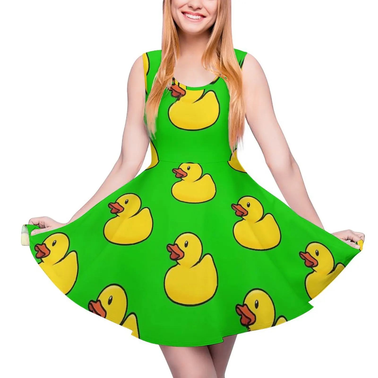 Rubber Ducks Dress Cute Animal Beach Dresses Sleeveless Korean Fashion Big Size Skate Dress Women Custom Vestidos