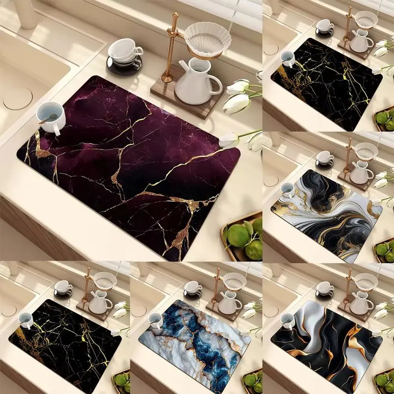 VIKAMA Gold Vein Fluid Marble Drying Mat Super Absorbent Anti Slip Heat Resistant Coffee Station Kitchen Counter Draining Pad