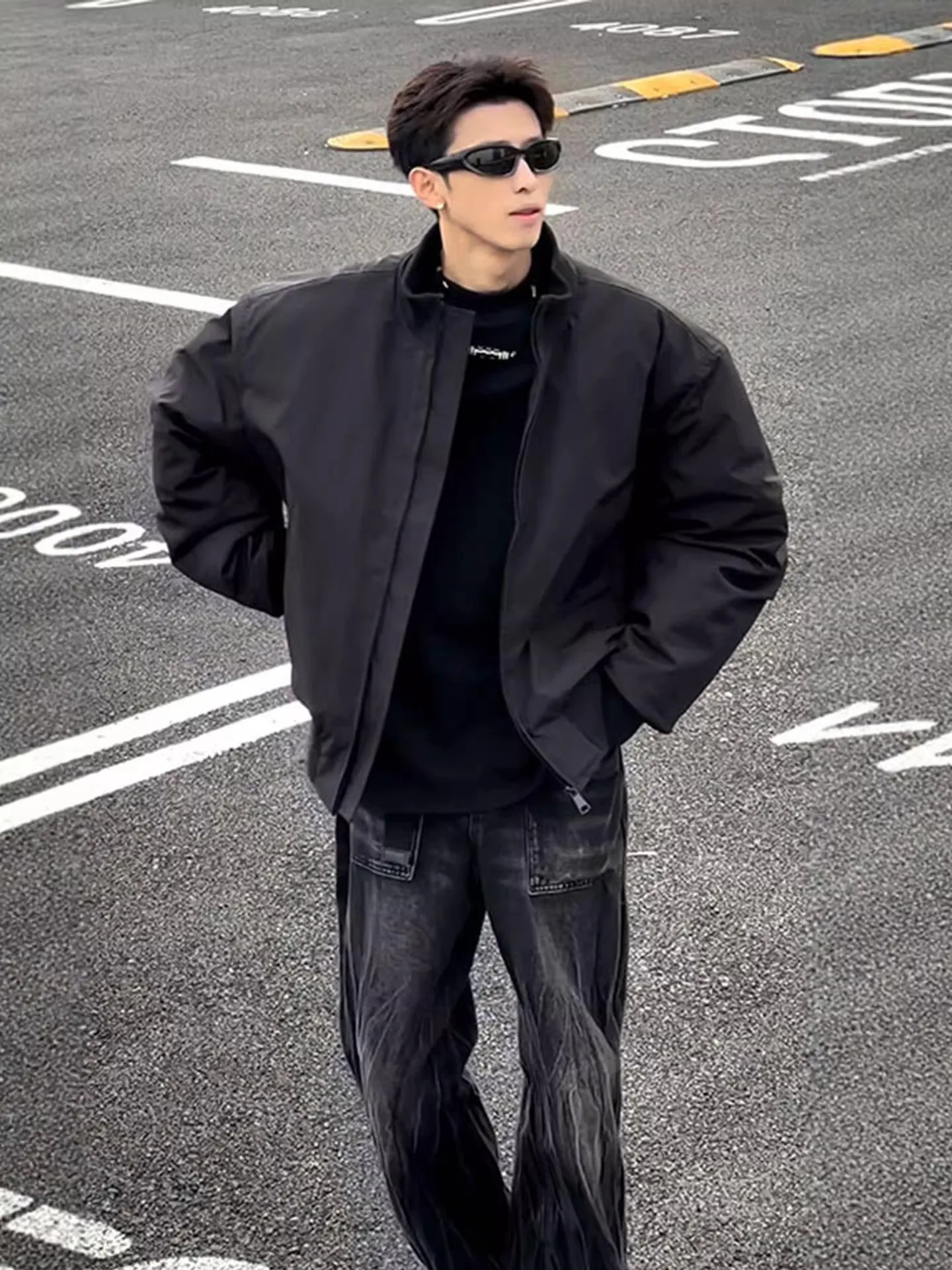 

Men's Quilted Cotton Jacket with Zipper Collar Diamond down Workwear Short Baseball Style Winter Fashionable Casual Coat