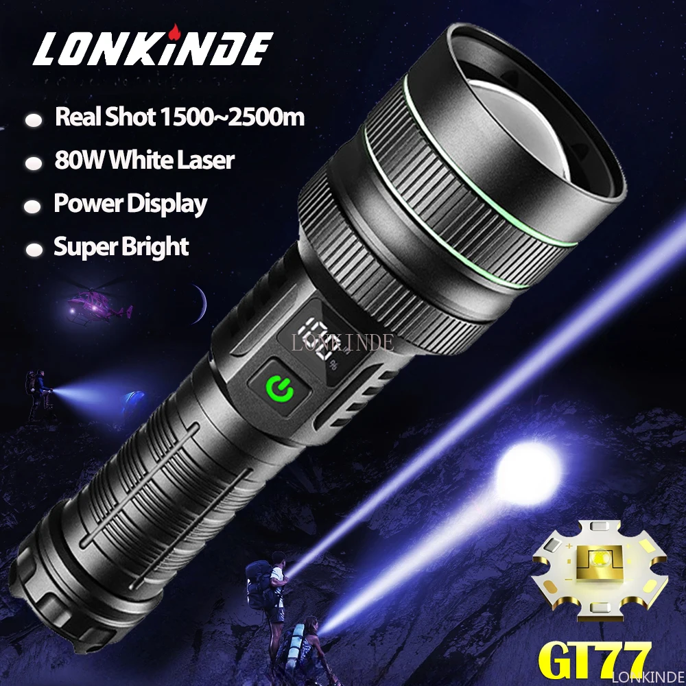 Super Long Range 1500m Tactical Torch High Power 80W LED Flashlight USB Rechargeable Strong Light Lamp Outdoor Portable Lantern