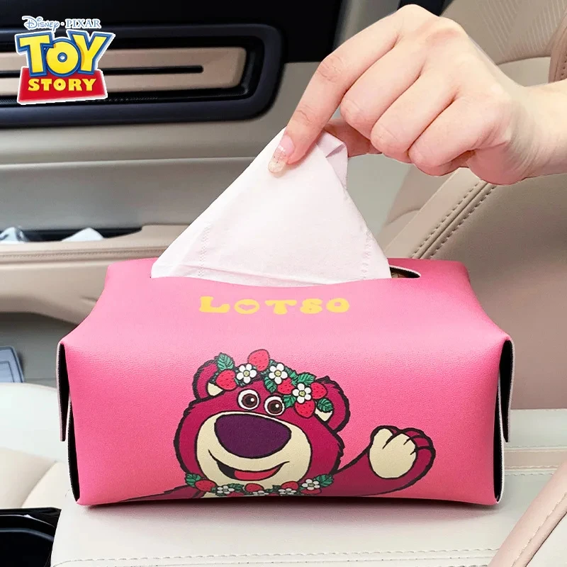 Disney Lotso Pooh Bear Car Tissue Box Hanging Car Paper Box Armrest Interior Decoration Car Household Tissue Bag Hot Sale Kawaii