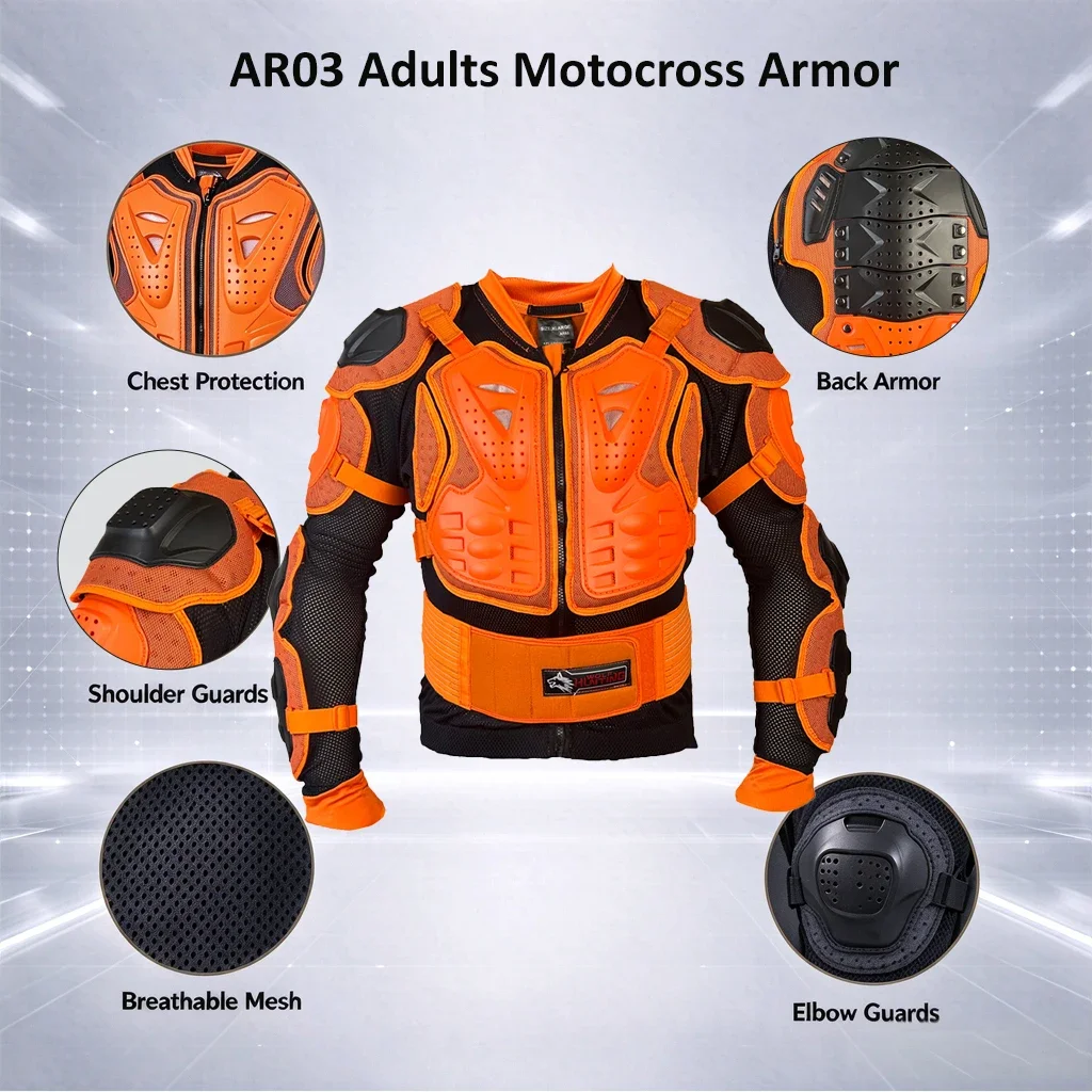 Adult Motorcycle Full Body Armor Jacket Motocross Off-road Protective Gear Chest  Shoulder Elbow Protector for Dirt Bike Riding