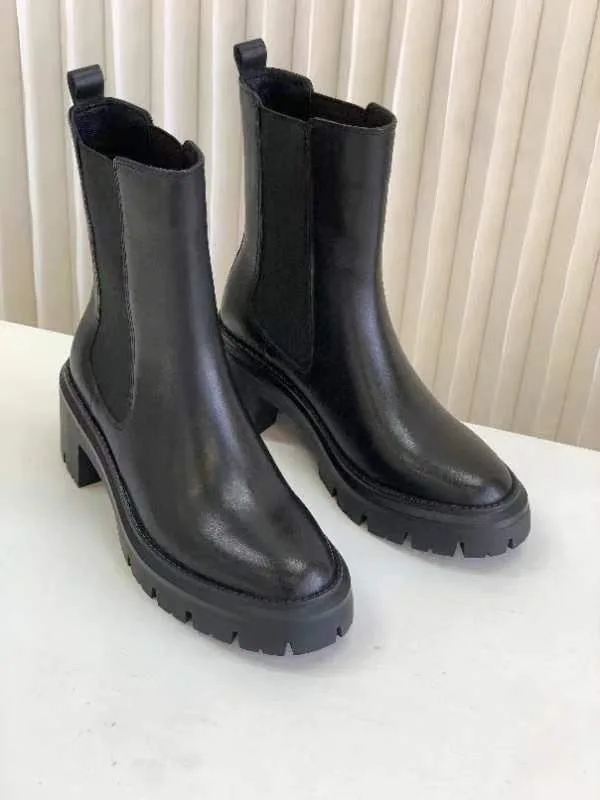 Withered British Retro Cowhide Chelsea Shoes Women Boots Elastic Boots Genuine Leather Casual Black Ankle Boots