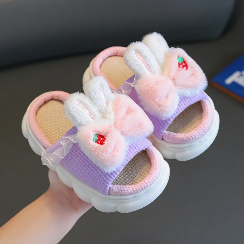 Zapatillas de lino para niños y niñas, zapatos antideslizantes para el hogar, de algodón, para las cuatro estaciones, primavera y otoño