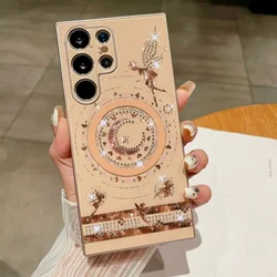 Luxury Magnetic Wireless Charge phone Case for Samsung Galaxy S22 S23 S24 Ultra Plus Magsafe Shockproof Bumper Cover for woman