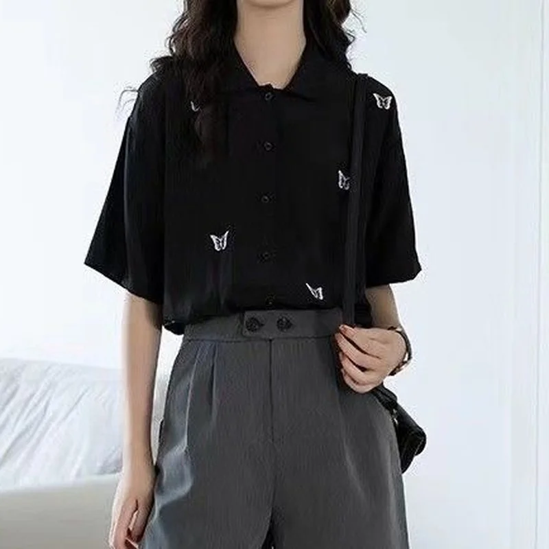 Shirts Women Summer Clothing Turn-down Collar All-match New Arrival Fashion Korean Style Baggy Trendy Vintage Schoolgirls Top