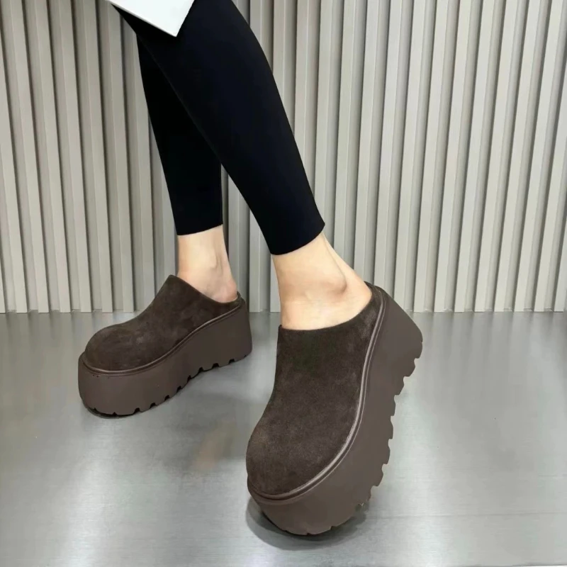 Zapatillas simples antideslizantes para mujer, suela gruesa, aumento de cabeza Bao, uso exterior, más Cachemira, moda cálida, todo cómodo