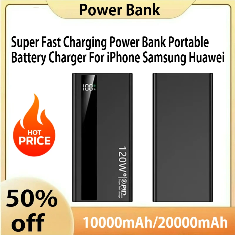 

120W 20000mAh High Capacity Power Bank Super Fast Charging Power Bank Portable Battery Charger For iPhone Samsung Huawei