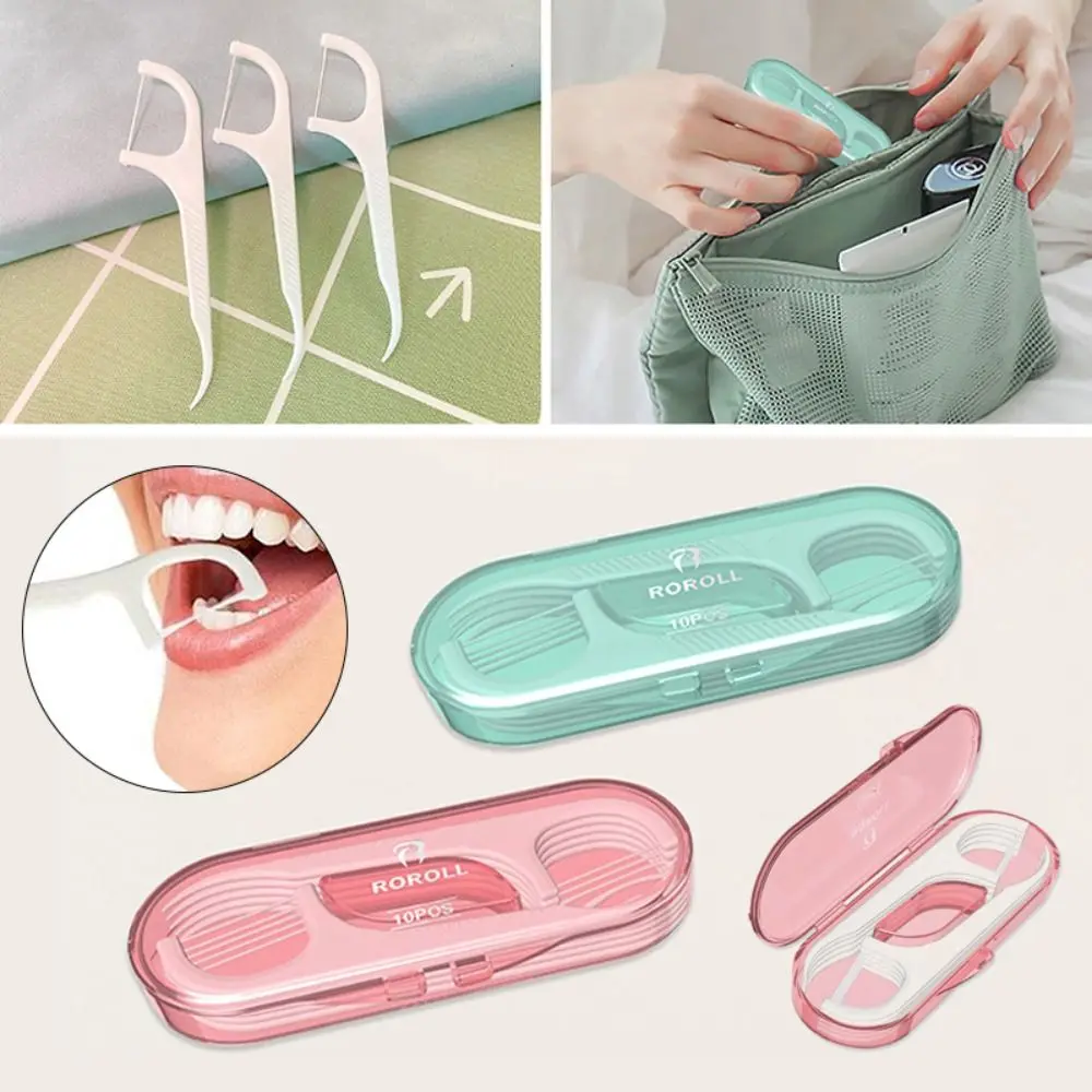 10 Pcs/box Mini Floss Toothpick Set Dustproof Plastic Floss Pick Dispenser Tooth Care with 10Pcs Teeth Flosser