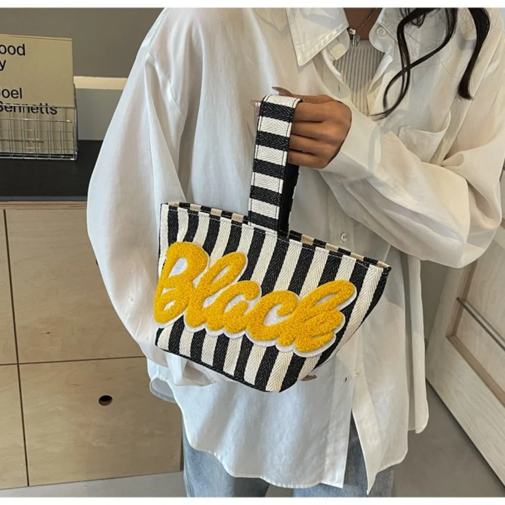 Summer Small Canvas Handbag Commuter Phone Bag Striped Buet Bag Faionable Versatile Handheld Bag for Young Women Girls image 2
