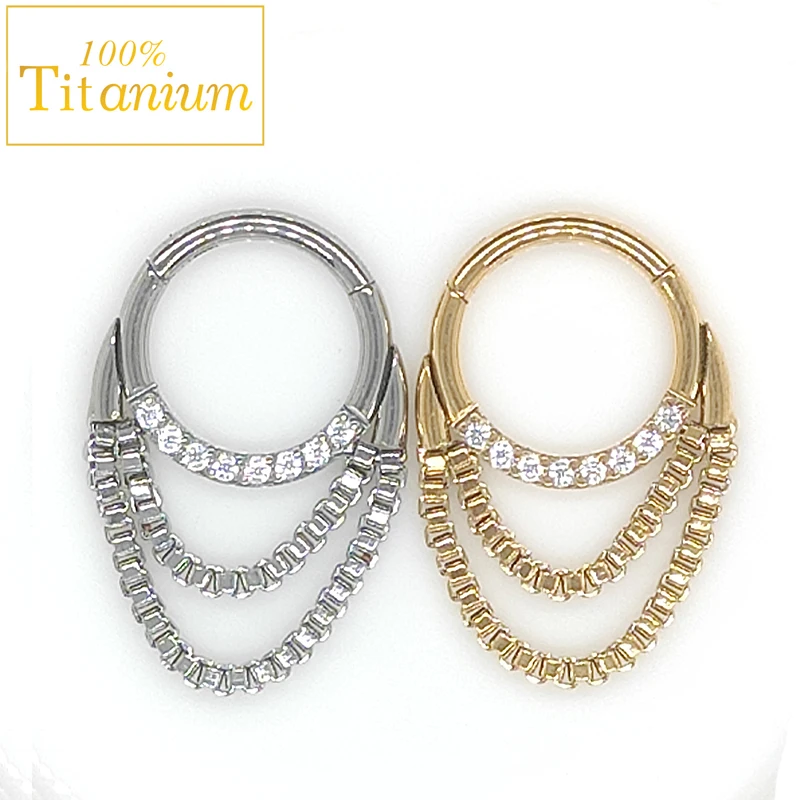 F136 – boucles d'oreilles Piercing en titane, anneaux de nez en Zircon, chaîne de placage, Segment de hauteur, Clicker oreille Tragus Helix lèvres Piercing, bijoux pour le corps percing labret lèvre piercing nez tragus