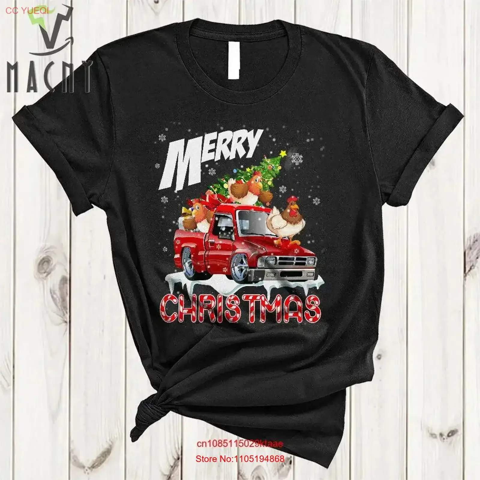 Feliz árbol de Navidad pollo en camioneta roja Navidad familia granjero camiseta taza vintage lavado elegante Top para uso diario