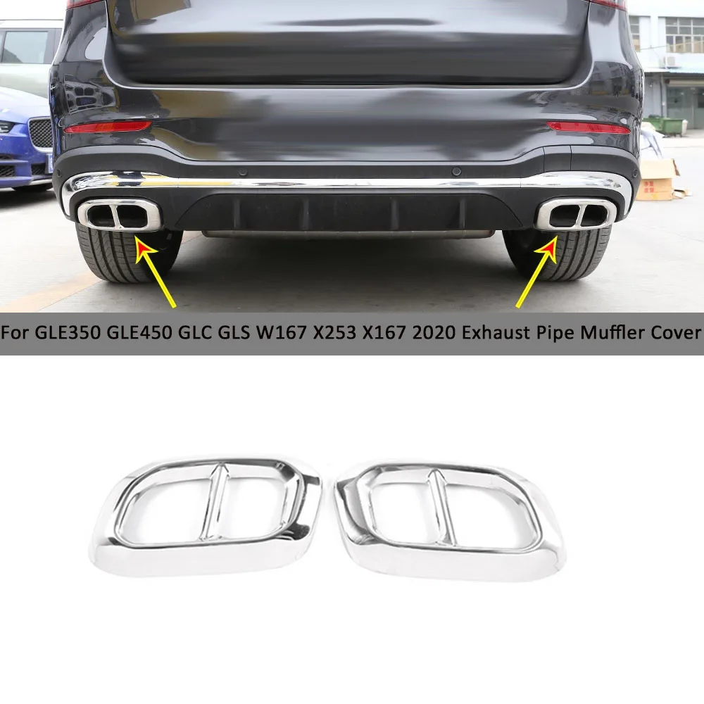 Car Stainless Steel Exhaust Pipe Muffler Tail Cover Trim for GLE350 GLE450 GLC GLS W167 X253 X167 Silver