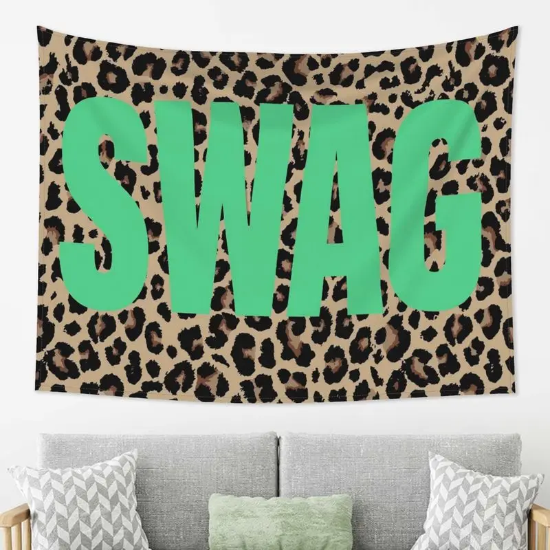 VIKAMA SWAG Leopard Print Green Quote Wall Tapestry Cheetah Spotted Animal Pattern Bold Text Trendy Bedroom Living Room Dorm