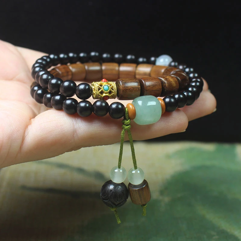 

Браслет из эбенового дерева 6 мм, двухслойный, унисекс, в лесном стиле, с бусинами для медитации