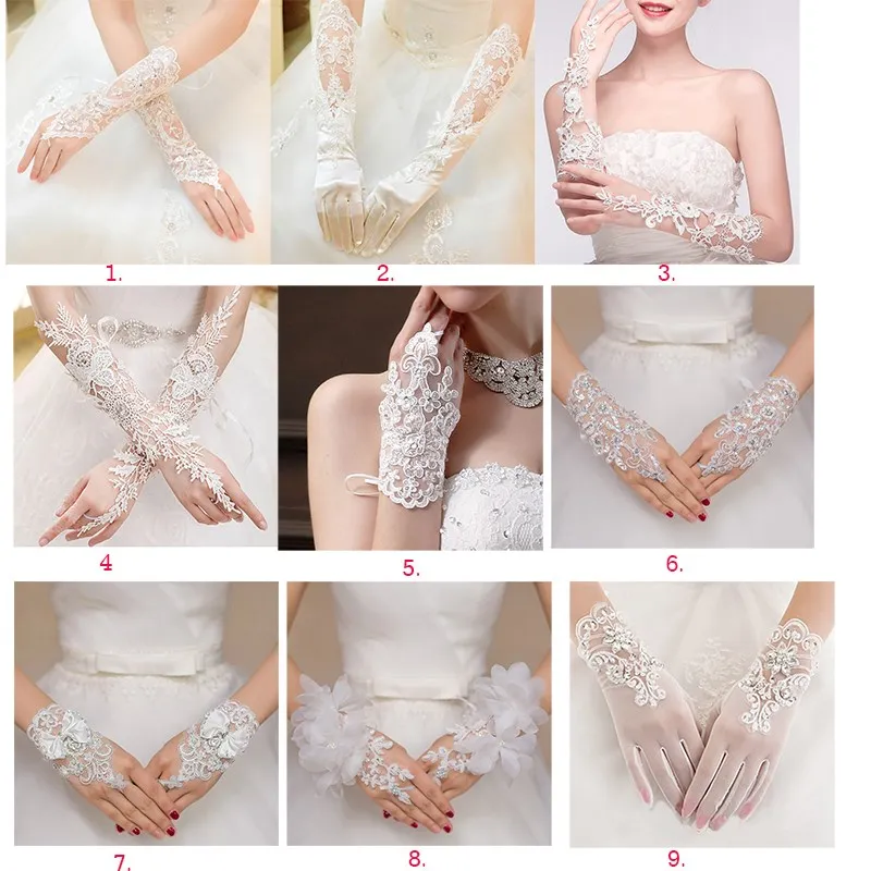 Wholesale New Lace Bride Wedding Gloves High-end Hand Sewn Diamond Finger Wedding Gloves Wedding Accessories Mariage