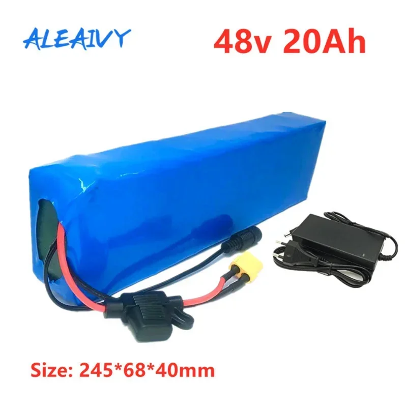 

48V 20Ah battery pack 18650 lithium-ion battery pack 13S2P conversion kit octagonal 500W-1000W and 54.6V 2A charger+XT60 plug