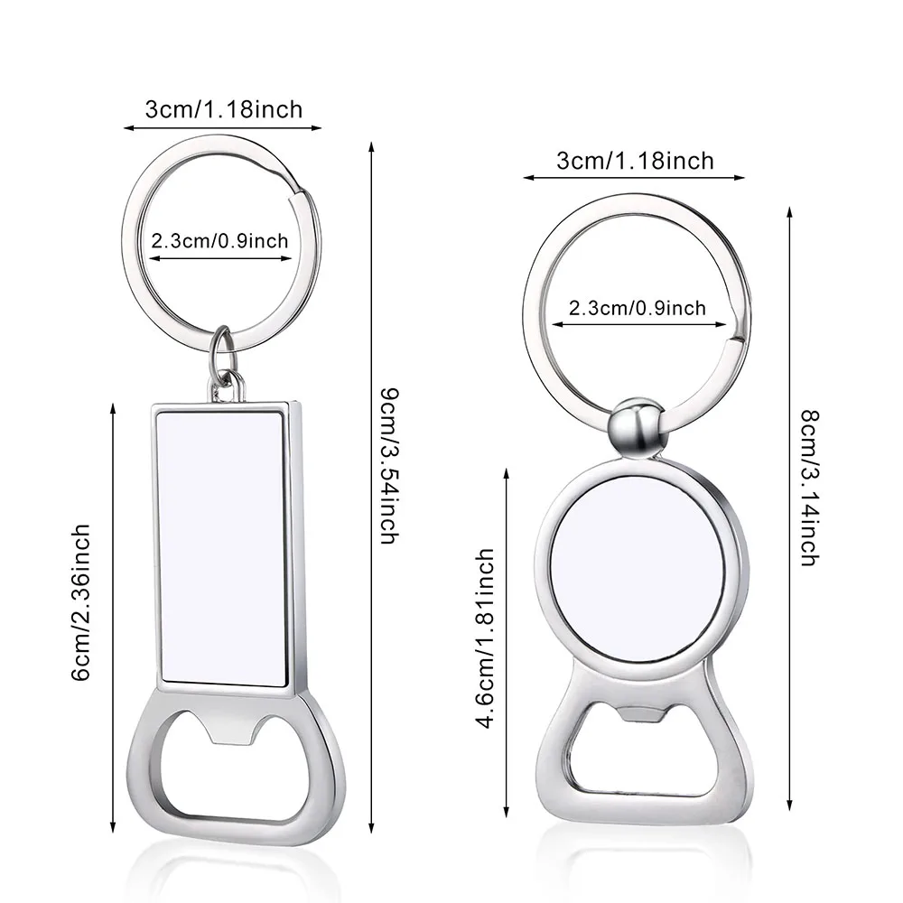 10pcs Sublimation Blank Keychains Sublimation Metal Blank Bottle Opener Keychains Aluminum Heat Transfer Key Rings