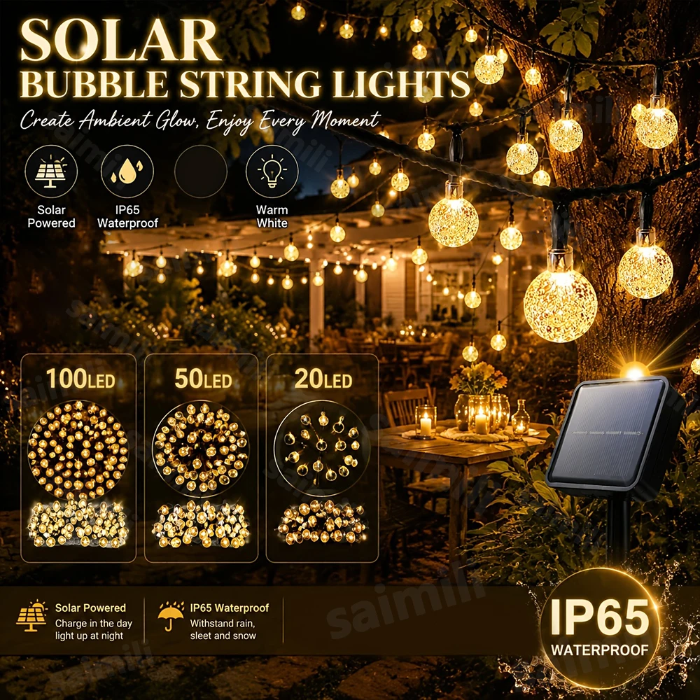 Solar Bubble Ball LED Garland Light 8 Dynamic Modes Build Stunning Night Atmosphere For Courtyard Fence Landscape Decor Lighting