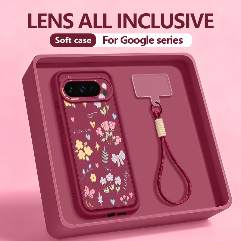 Handyhülle mit kleinem Blumenmuster und Trageband für Google Pixel 10 9 8 7 Pro 9A 8A 7A Pixel 9 10 Pro XL, TPU-Silikon-Schutzhülle mit Handschlaufe