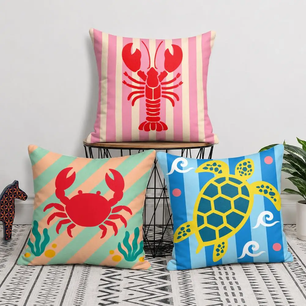 Coastal Red Lobster Cushion Cover Short Plush Soft Double-Sided Printing Pillow Case Cozy Sofa Bedroom Home Decor Gift
