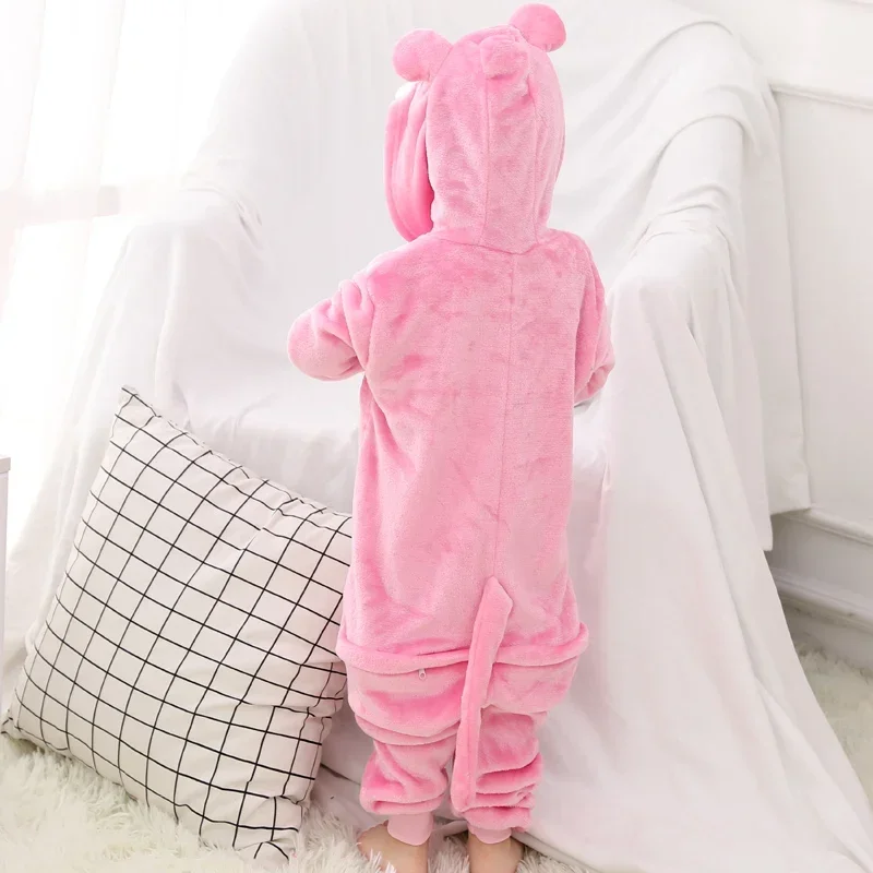 Cute pink kigurumis Panther Onesie kid boy girl pajama animal sleepwear funny jumpsuit winter warm flannel overalls party outfit