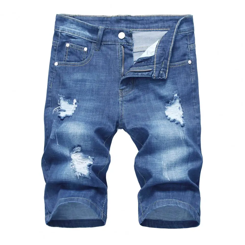 30-36 Nieuwe Zomer Heren Gepersonaliseerde Wasbare Geperforeerde Denim Broek Grote Casual Middenbroek