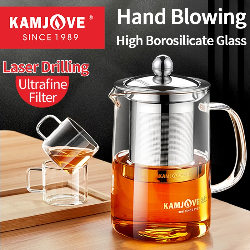 

KAMJOVE-Heat-Resistant Glass Tea Set, Coffee and Tea, Tableware Filter, Tea Cup, Teapot Infuser, Kettle, Coffee Maker Mug